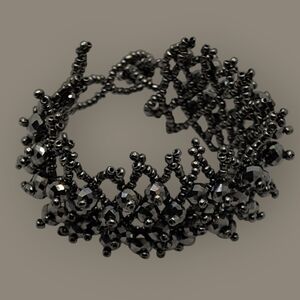 Handmade Hematite Gemstone/Glass Seed Bead Woven Stretch Bracelet Boho